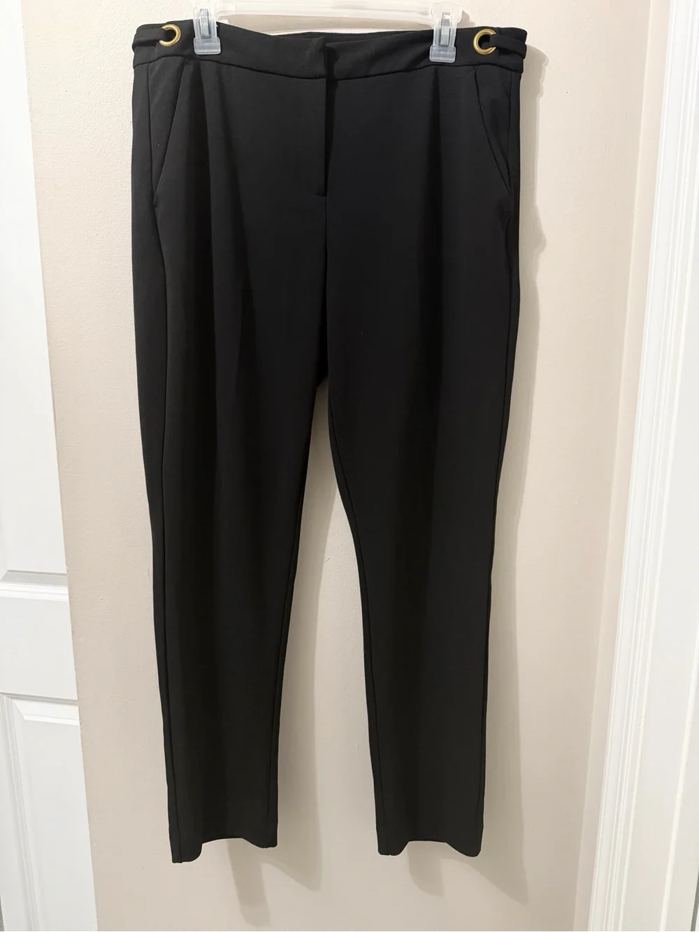 Michael Michael Kors Dress Pants Women  Size L Black Gold Ring Accent Tapered